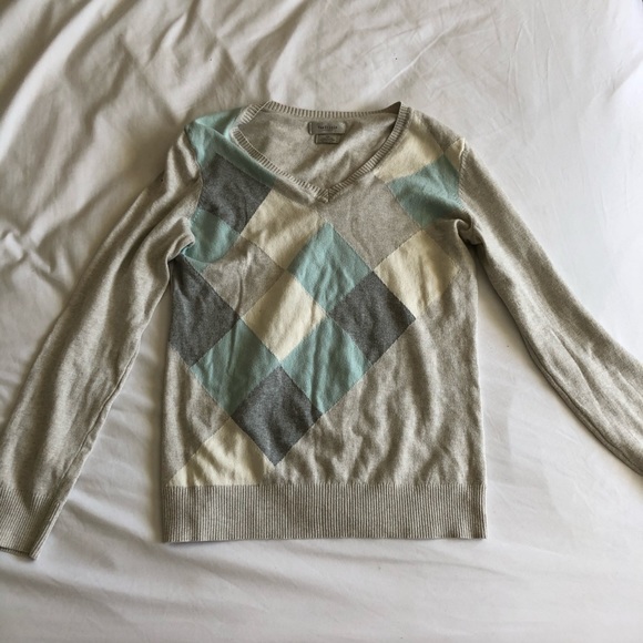 VAN HEUSEN preppy cream & turquoise long sleeve - Picture 2 of 6